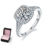 Lcc bague moissanite en argent sterling 925 plaqu�e 18 carats moissanite � deux bras envelopp�e de carr�s ...