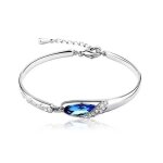 Lcc bracelet femme / fille argent - swarovski elements cristal bleu - alliage plaque or blanc