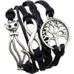 Lcc® bracelet femme / homme noir tissé à la main simili cuir cordon argent artisanal infini arbre de ... Lcc® bracelet femme / homme noir tissé à la main simili cuir cordon argent artisanal infini arbre de ...