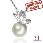 Lcc collier bijoux femme fille orginal en argent 925 avec pendentif papillon et perles artificielles ...