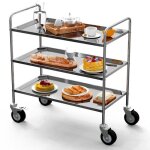 Ldszxne chariot de service desserte de cuisine  roulettes 3 tagres 94l x 49l x 93h cm acier inox. ...