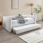 Leana - lit gigogne tissu blanc 90x190 cm