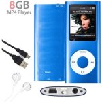 Lecteur mp3 mp4 8go bleu - radio fm musique jeux - couteurs + usb cable - bluetooth