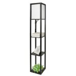 Led lampadaire en bois - lampe sur pied avec 3 etag�res et abat - jour en tissu - pour salon chambre ...