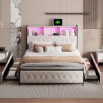 Led lit adulte / ado 180x200 ? usb & type - c ? 4 tiroirs ? velours ? lit rembourr� avec sommier ? t�te ...