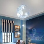 Led suspension lustre lampe de fe lune et toiles plafonnier de chambre  coucher pour enfant (blanc ...