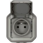Legrand prise de courant avec terre étanche avec volet plexo - 16a 250v - gris Legrand prise de courant avec terre étanche avec volet plexo - 16a 250v - gris