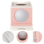 Bac  litire ferm pour chat - leibeika - plateau amovible - rose - 45x34x39cm