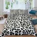 L�opard noir blanc gris parure de lit 3 pieces 1 housse de couette 200 * 200cm et 2 taies doreillers ...