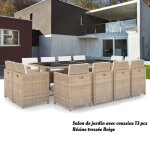 Leu mobilier de jardin salon de jardin encastrable avec coussins 9 pcs rotin beige