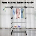 Leyshop portant  vtements relevable - double tiges rtractable en acier inoxydable - avec tagre  ...