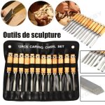 Lhe - ensemble de ciseaux  main de sculpture sur bois 12 pices outils de gouges de tour professionnels ...