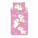 Parure de lit - licorne - housse de couette 100x140 cm - taie doreiller 40x45 cm - 100% coton