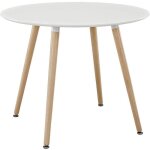 Liepu table  manger ronde de 2  4 personnes morden laque blanc mat - pieds en htre - 80x80x72cm