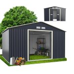 Lifezeal abri de jardin - 86m2 - porte coulissante - 4 fen�tres - toit en pente - cabane de jardin ext�rieur ...