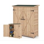 Lifezeal abri de jardin en bois massif - toit asphalte inclin� - etag�re amovible - double porte verrouillable ...