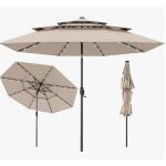 Lifezeal - parasol de jardin ext�ieur - 3m - 32 led solaire - toit ventil� � 3 couches - parasol doit ...