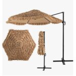 Lifezeal - parasol de plage hawa�en - dia 283cm - paille pe - 8 baleines - double toit manivelle - pour ...