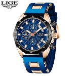 Montre - lige - quin1520 - chronographe - gel de silice - sport - bleu Montre - lige - quin1520 - chronographe - gel de silice - sport - bleu