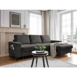 Lilly - canap dangle droit - 4 places - convertible avec coffre - en velours ctel - gris fonc