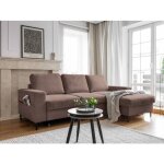 Lilly - canap dangle droit - 4 places - convertible avec coffre - en velours ctel - marron