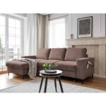 Lilly - canap dangle gauche - 4 places - convertible avec coffre - en velours ctel - marron