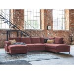 Lilly - canap panoramique dangle droit - 7 places - convertible avec coffre - en velours - rose