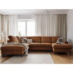 Lilly - canap panoramique dangle gauche - 7 places - convertible avec coffre - en velours ctel - rouille ...