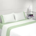 Linandelle - parure drap de lit en coton flanelle 57 fils imprim tulipa - vert tilleul - 180x200 cm