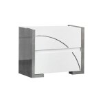 Lineal - chevet 2 tiroirs laqu� blanc et gris b�ton avec d�tails chrom�s