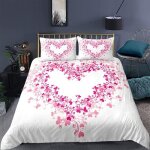 Linge de lit coeur imprim� rose parure housse de couette douceur dint�rieur avec 2 taies doreiller - ...