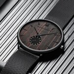 Lingyue hommes montres top luxe �b�ne bois de cerisier et maille dacier inoxydable montres montres � ...