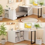 Linhoo bureau lit 2 - en - 1 lit escamotable avec matelas 4cm roulettes rangement blanc ? meuble gain ...