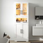 Linhoo colonne salle de bain 60x30x170 cm avec led portes vitr�es et �tag�res r�glables