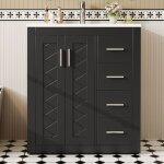 Linhoo meuble vasque salle de bain 76x46. 5x85. 5cm noir avec vasque int�gr�e 3 tiroirs + 2 portes