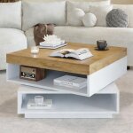Linhoo table basse carr�e pivotante 360� 65x65x40cm blanc bois avec led et rangement ouvert