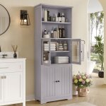Linkhoo armoire haute salle bain rangementporte d?armoire verre et boiscompartiments rangement ouverts574 ...