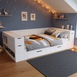 Linkhoo lit de rangement double fonctionnel en bois massif avec coffre de rangement sous le litsans matelas ...