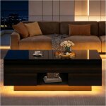 Linkhoo table basse relevable avec 2 tiroirs �clairage led avec rangement cach� noir 100 x 45 x 43 cm ...