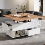 Linkhoo table basse relevable avec 4 roulettes 4 tiroirs espace de rangement 100 x 50 x 52 cm blanc + ...