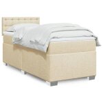 Lit 1 place - cr�me 90x200 cm tissu - sommier � lattes - matelas ressorts ensach�s - surmatelas amovible ...