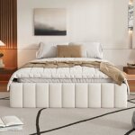 Lit 140 x 200 cm - beige - lit capitonné - sommier à lattes - 4 tiroirs de rangement - design contemporain ... Lit 140 x 200 cm - beige - lit capitonné - sommier à lattes - 4 tiroirs de rangement - design contemporain ...