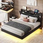 Lit 140 x 200 cm - ravas - �clairage led - t�te de lit rabattable - m�canisme de levage hydraulique - ...