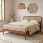 Lit 140x190 cannage noisette avec t�te de lit terre de nuit anna - marron noisette - terre de nuit