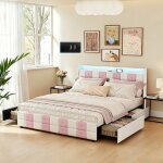 Lit 140x190 cm avec 4 tiroirs - avec led et usb tpye c - lit coffre avec rangement - lit 2 personnes ...