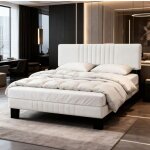 Lit 140x190 cm lit capitonn� lit double avec sommier � lattes lit adulte pour 2 en m�tal montage facile ...