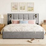 Lit 140x190 cm nmonet lampes de lecture sommier � lattes tissu en velours cadre de litcoffre 140x190 ...