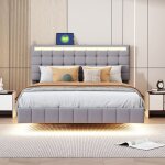 Lit 140x190 - nexu - flottant avec led - port usb - t�te de lit r�glable