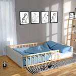 Lit 140x190 pilou avec sommier / blanc et naturel Lit 140x190 pilou avec sommier / blanc et naturel