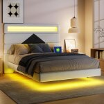 Lit 140x190cm - lit double flottant 140x190 - avec t�te de lit diamant r�glable led rgb et ports usb ...
